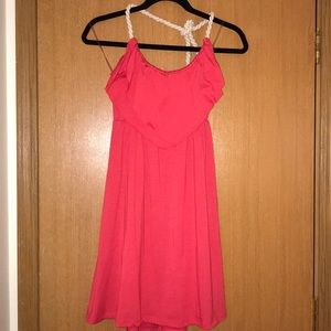 Coral dress with rope halter neck